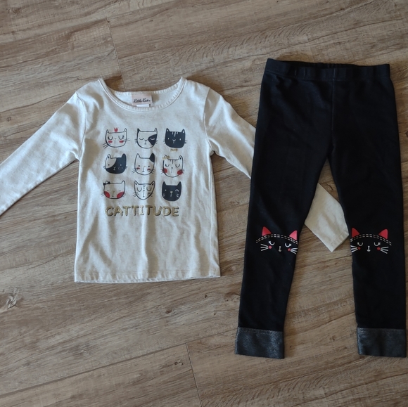 Kitty Cat Long Sleeve Tee and Leggings by Little Lass Girl's size 6